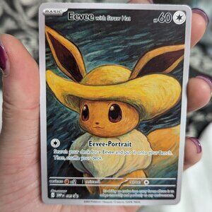 POKEMON CUSTOM FAN MADE CARD - Eevee with Grey Felt Hat - Van Gogh Style